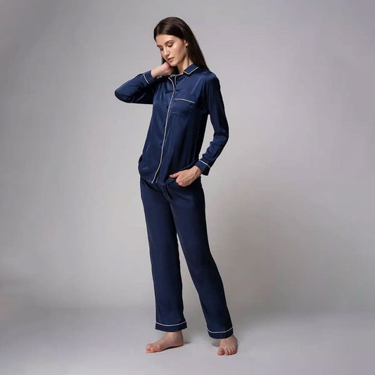 Navy Blue Premium Satin PJ Set