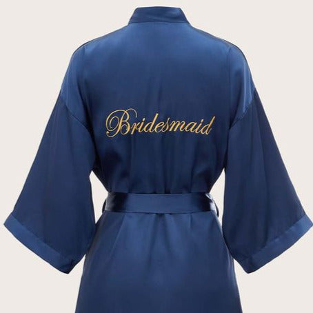 Navy Blue Classic Satin Robe